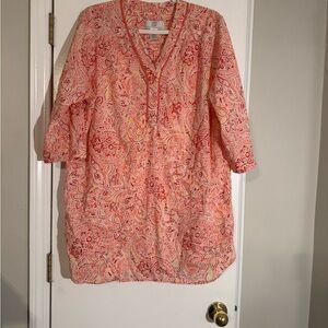 Karen Neuburger Pink and Red Paisley night shirt short nightgown 100% cotton